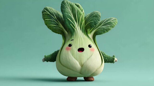 Fun animated vegetable character dancing and having fun in a simple setting with bright colors