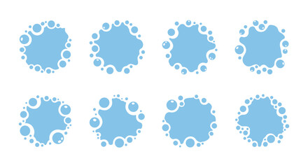 Fototapeta premium A set of eight blue circular vector graphic icons with bubbles