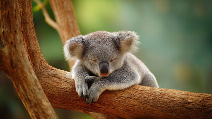 Fototapeta premium Koala Resting on Tree Branch in Forest