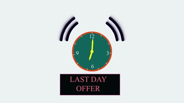 Alarm clock with last day  offer banner animation on white screen background . 4 k animation video