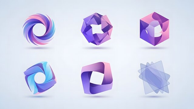 Abstract 3D Gradient Geometric Logo and Icon Set