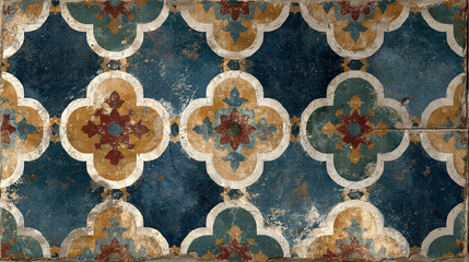 Fototapeta premium Floral Tiles with Geometric Beauty: A captivating shot showcasing intricate floral tile patterns, their geometric precision and vibrant hues creating an exquisite visual display.