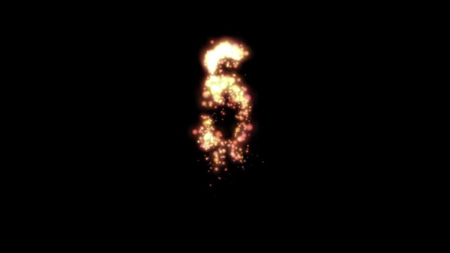 Glowing golden fire number five on transparent background

Bright fiery particles and golden sparks dynamically forming number 5 shape with alpha channel
