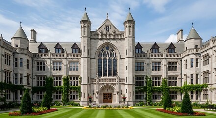 Fototapeta premium The grand gothic revival architecture of a historic university building with intricate detailing