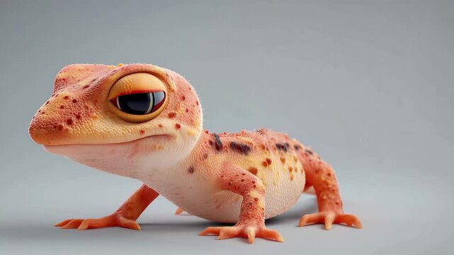 Colorful gecko walks across a smooth surface in a well-lit area at an indoor setting