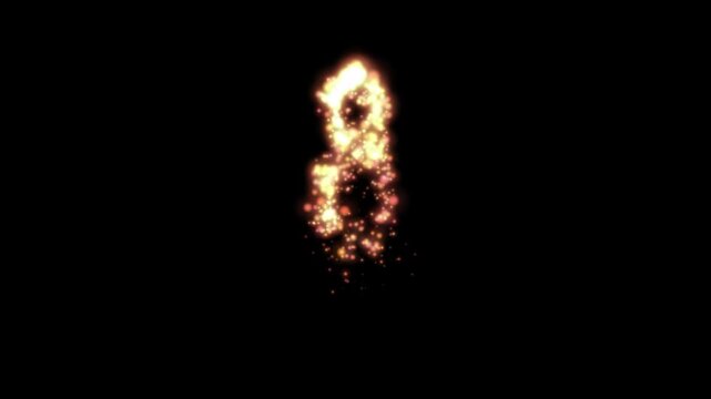 Glowing golden fire number eight on transparent background

Bright fiery particles and golden sparks dynamically forming number 8 shape with alpha channel
