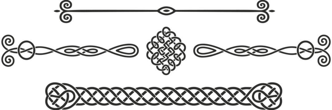 Collection of Decorative Celtic Knot Borders and Dividers in Black and White ornament decoration