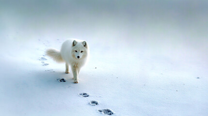 Fototapeta premium Arctic fox walking on snow-covered landscape during winter