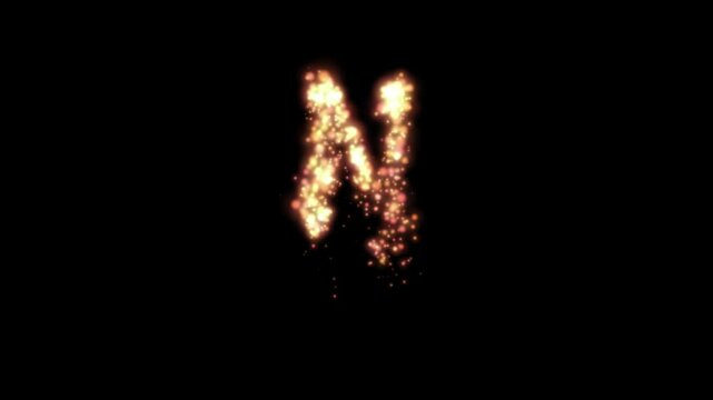 Glowing golden fire letter N on transparent background

Bright fiery particles and golden sparks dynamically forming letter N shape with alpha channel
