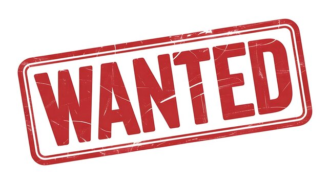 Wanted stamp, red rubber seal, vintage badge, distressed texture