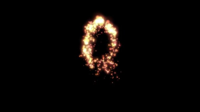 Glowing golden fire letter Q on transparent background

Bright fiery particles and golden sparks dynamically forming letter Q shape with alpha channel

