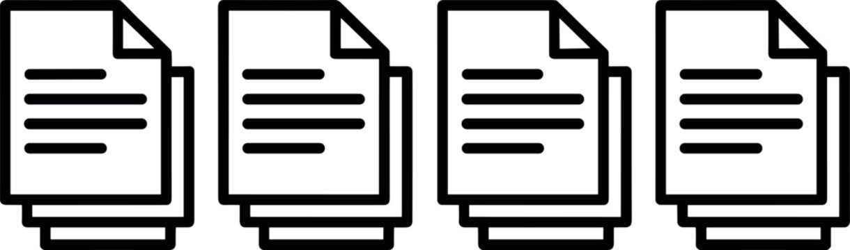 Set of four stacked document folders with paper icon vector illustration isolated on white background