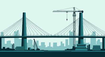 Fototapeta premium Architectural Design Illustrating a Magnificent Modern Bridge Construction Silhouette Graphics