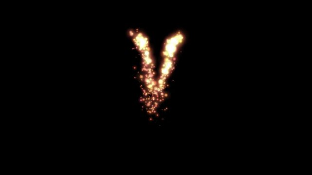 Glowing golden fire letter V on transparent background

Bright fiery particles and golden sparks dynamically forming letter V shape with alpha channel

