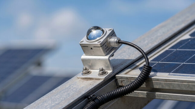 Pyranometer Solar Irradiance Sensor Mounted on Solar Panel Rail