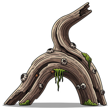 Cartoon Driftwood Arch with Moss and Barnacles Vector Design