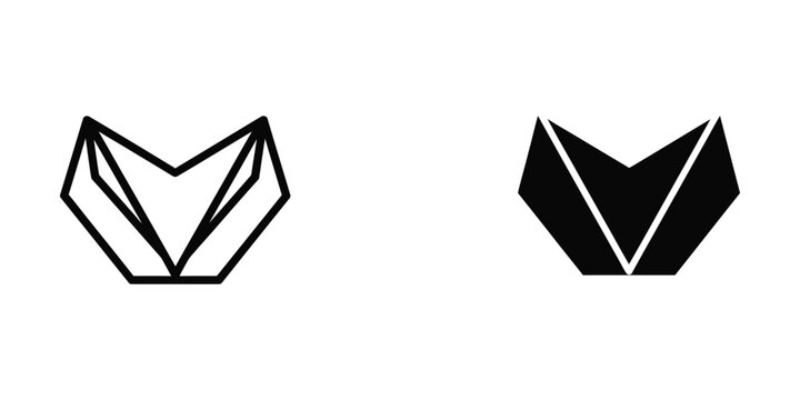 Contrasting shield-like chevron symbols in white and black color schemes