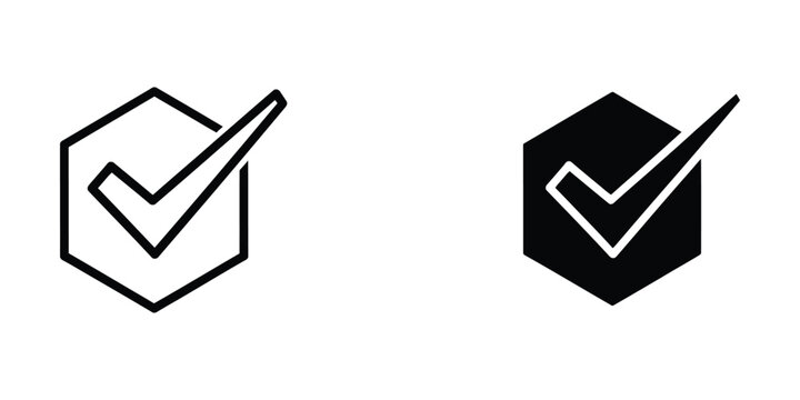 Contrast of a white and black checkmark inside hexagonal shapes with arrows