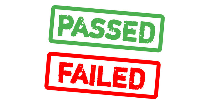 Passed Failed Stamp Set &ndash; Green Approved Pass and Red Failed Grunge Rubber Labels for Test Results, Quality Control and Evaluation Status