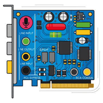 Flat Vector PCI Express Sound Card Circuit Board Illustration