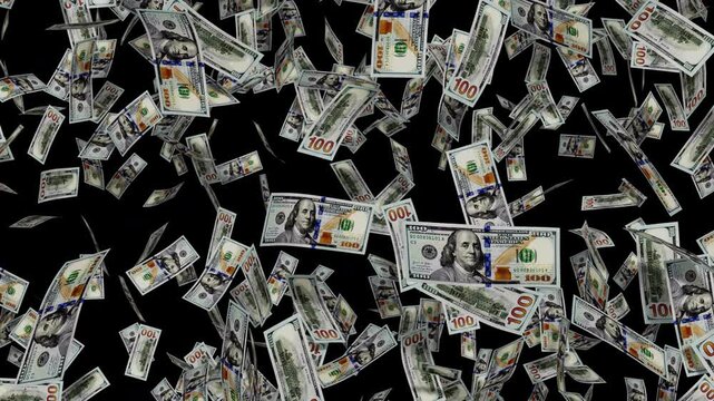Dollars Falling Money Rain Alpha Channel Animation Loop $100