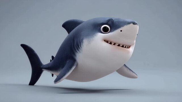 Shark swims in animation showing playful movements and interactions with the underwater world in a colorful setting