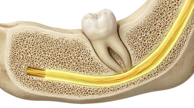 Detailed View of Tooth Structure Showcasing Nerve and Root Canal Anatomy in Dental Study for Education