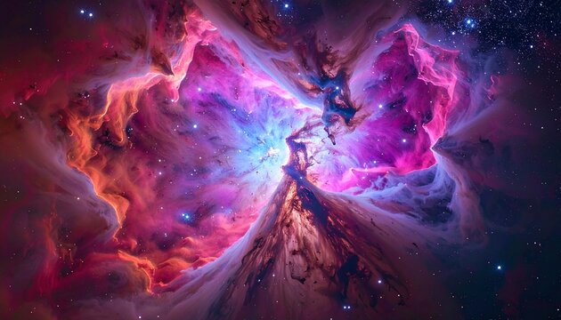 vibrant cosmic nebula with glowing gas filaments in deep space