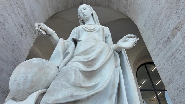 Monumental Marble Statue Of Woman In Palazzo Della Civilta Italiana Rome