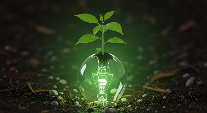 Mysterious glowing plant emerging from dark soil with ethereal light illustration