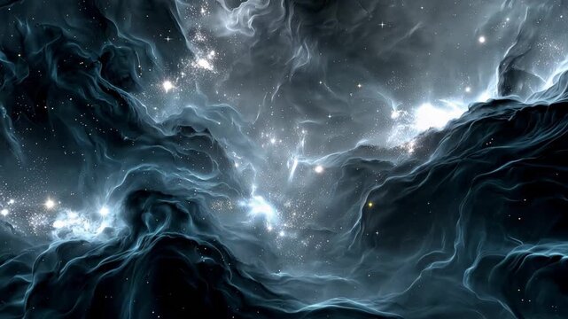 Exploring deep space in a stunning cosmic journey through dark clouds and bright stars in a vast universe