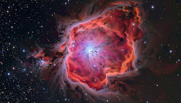 Vibrant rosette nebula with cosmic dust and glowing hydrogen clouds in deep space