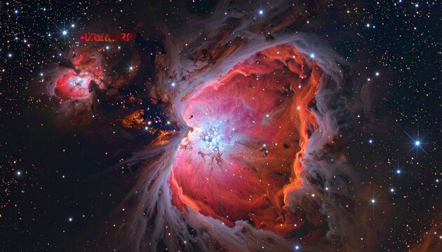 Vibrant rosette nebula with cosmic gas clouds and star cluster in deep space