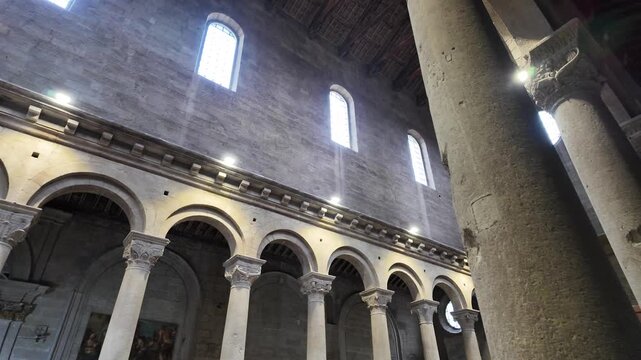 Romanesque Columns And Nave Interior Of San Lorenzo Cathedral Viterbo