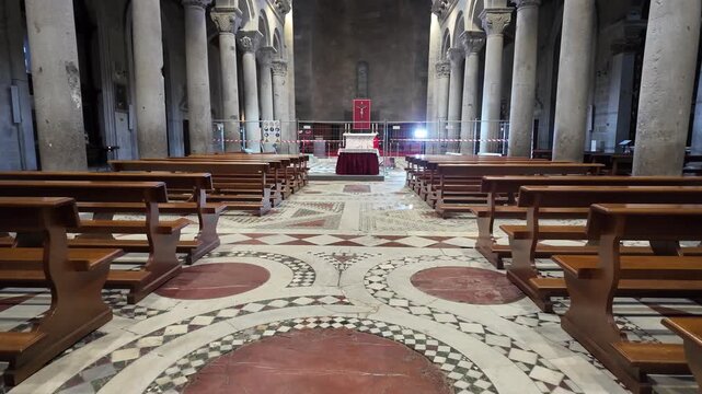 Romanesque Interior Of San Lorenzo Cathedral In Viterbo Italy