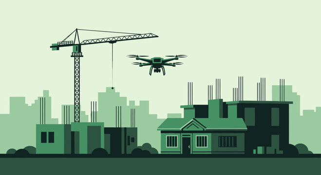 Construction Site Automation And Drones Futuristic Urban Development And Technology Integration