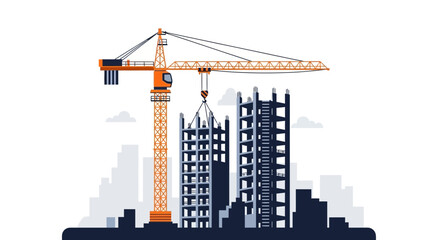 Obraz premium Construction of Modern Skyscrapers with Tower Crane for Real Estate Development Projects