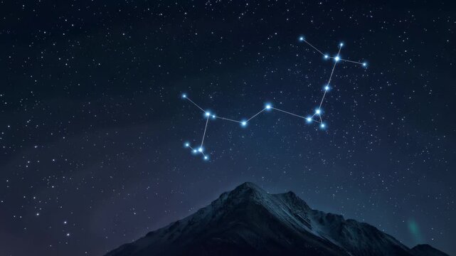 Explore constellations in the night sky over a mountain range during a clear night in autumn
