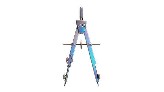 Metal drafting compass with adjustable legs and gear, isolated on transparent background