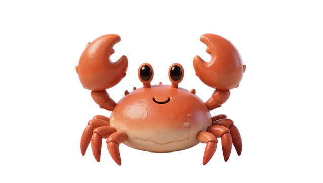 Cute cartoon crab with raised claws, isolated on transparent background