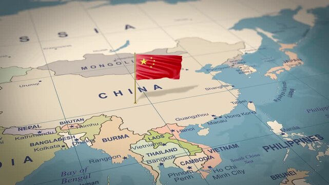 WORLD MAP CHINA FLAG