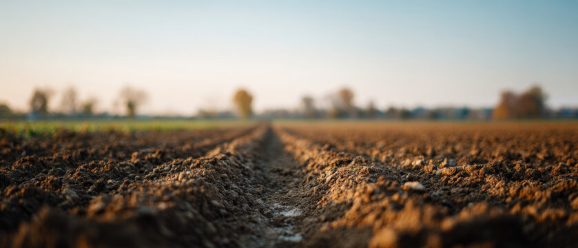 Close-up of plowed agricultural field soil