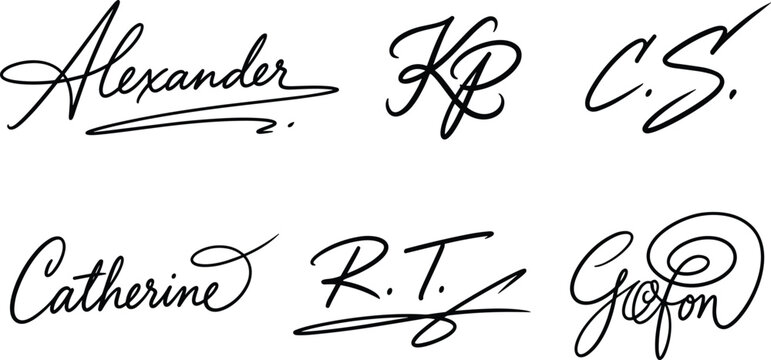 Collection of Handwritten Signatures and Initials in Elegant Script Font Style