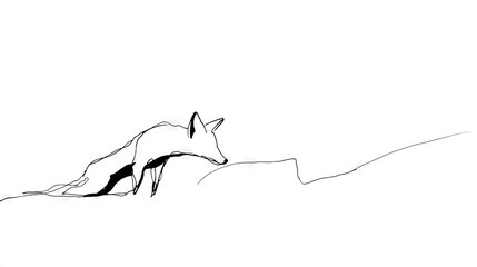 Fototapeta premium Fox Sketch in Motion, Black and White Line Art