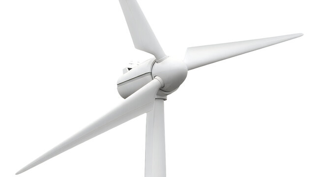 Wind turbine with three blades on isolated transparent background for renewable energy concepts