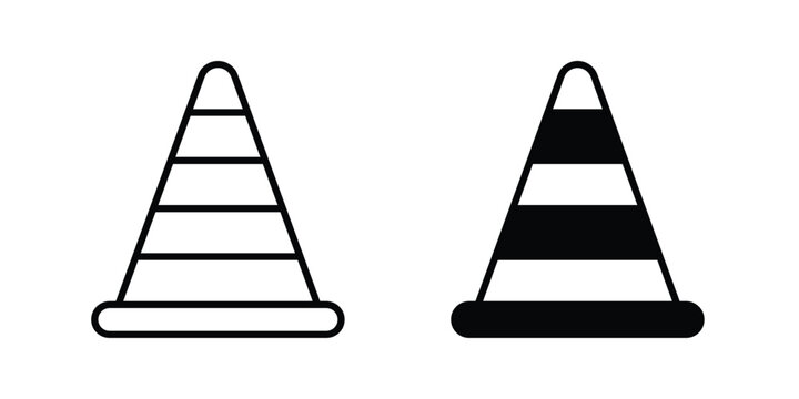 Construction cone icon vector graphic clipart and line art style set