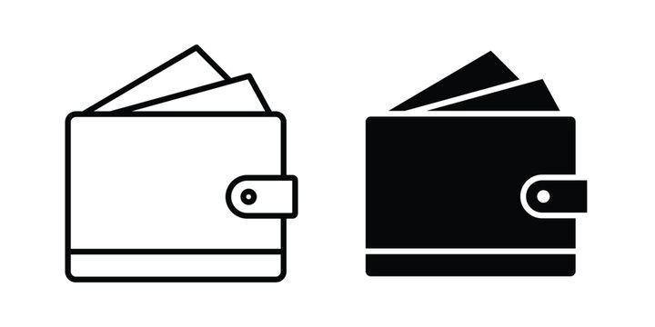 Cryptocurrency wallet icon vector graphic clipart and line art style set