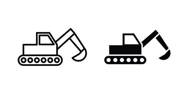 Excavator icon vector graphic clipart and line art style set