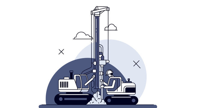 Drilling Machine Illustration For Construction And Engineering Purposes With Cloudy Background