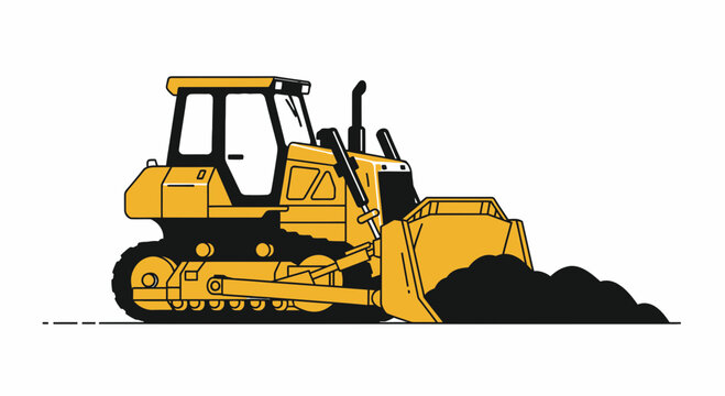 Illustrated Bulldozer Pushing Earth: Construction Vector For Websites and Prints Designs